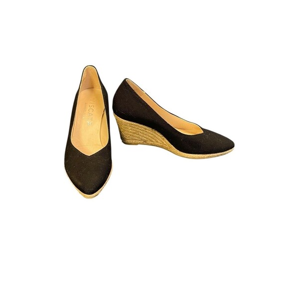 Viscata Barcelona Womens Black V cut Canvas Wedge Espadrilles Euro Size 36 Us 6 - Picture 2 of 11